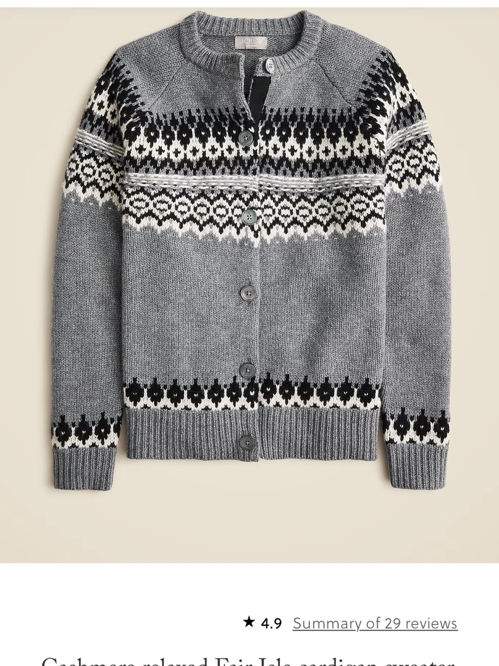 J. Crew Cashmere relaxed Fair Isle cardigan sweater Sz M - Picture 1 of 7